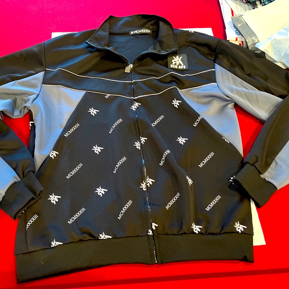 Red Ape Black Gray full Zip Jacket mens 2XL Color Block MCMXXXIII Logo SpellOut